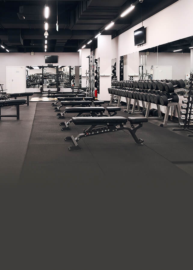 Тренажерный зал, оснащенный зоной свободных весов и силовыми тренажерами